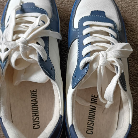 Women’s White and Blue Lace-Up Sneakers - Picture 2 of 7